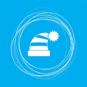 Beautiful Santa hat icon on a blue background with abstract circles around and place for your text. illustration