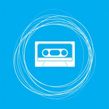 Cassette icon on a blue background with abstract circles around and place for your text. illustration