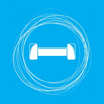 Dumbbell icon on a blue background with abstract circles around and place for your text. illustration