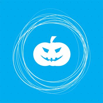 halloween pumpkin icon on a blue background with abstract circles around and place for your text. illustration