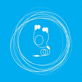 Headphones icons on a blue background with abstract circles around and place for your text. illustration