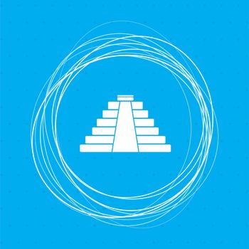 pyramid icon on a blue background with abstract circles around and place for your text. illustration