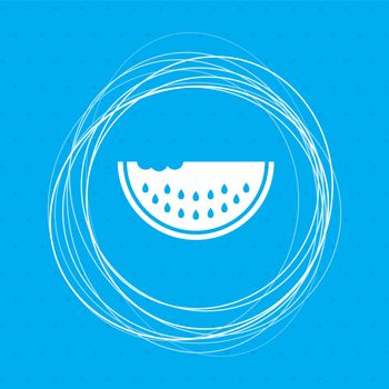 watermelon icon on a blue background with abstract circles around and place for your text. illustration