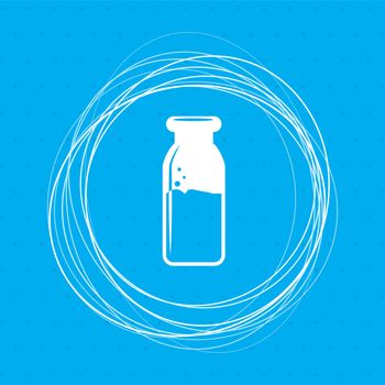 traditional bottle of milk icon on a blue background with abstract circles around and place for your text. illustration