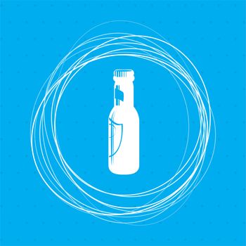 Beer bottle Icon on a blue background with abstract circles around and place for your text. illustration