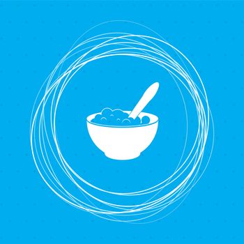 porridge icon on a blue background with abstract circles around and place for your text. illustration