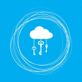 cloud computer storage with lock icon on a blue background with abstract circles around and place for your text. illustration