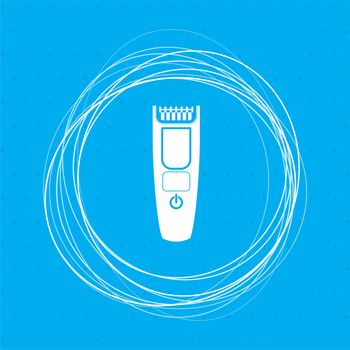 Shaver hairclipper icon on a blue background with abstract circles around and place for your text. illustration