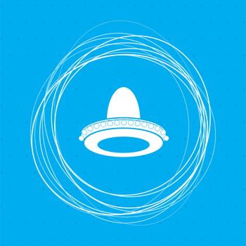 cowboy hat icon on a blue background with abstract circles around and place for your text. illustration