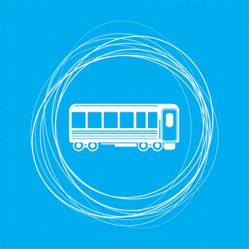 Passenger Wagons. Train icon on a blue background with abstract circles around and place for your text. illustration