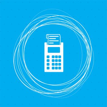 calculator icon on a blue background with abstract circles around and place for your text. illustration