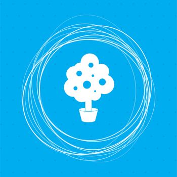 tree Icon on a blue background with abstract circles around and place for your text. illustration