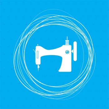 Sewing Machine icon on a blue background with abstract circles around and place for your text. illustration