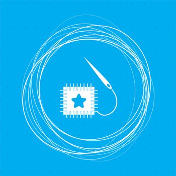 patch icon on a blue background with abstract circles around and place for your text. illustration