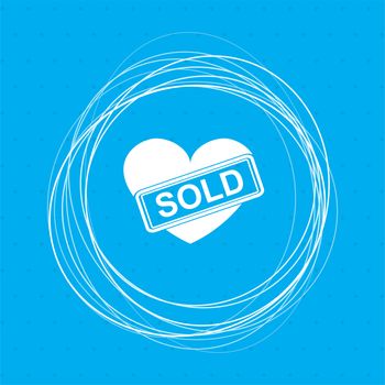 Heart icon on a blue background with abstract circles around and place for your text. illustration