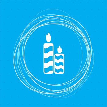 Candle icon on a blue background with abstract circles around and place for your text. illustration