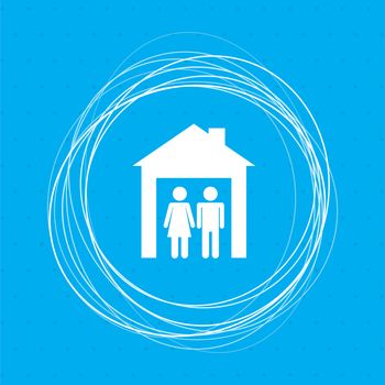 Family Icon on a blue background with abstract circles around and place for your text. illustration