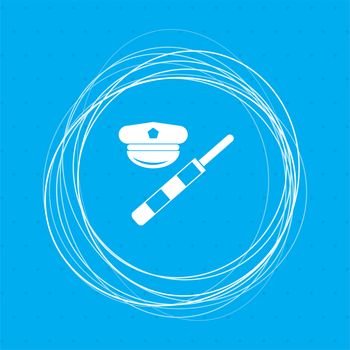 police of hat icon on a blue background with abstract circles around and place for your text. illustration