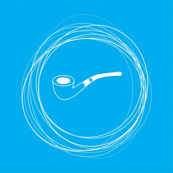 tobacco pipe icon on a blue background with abstract circles around and place for your text. illustration