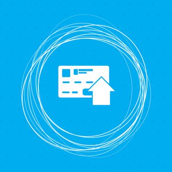 Send money with credit card icon on a blue background with abstract circles around and place for your text. illustration