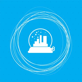 factory icon on a blue background with abstract circles around and place for your text. illustration