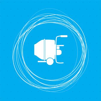Concrete mixer icon on a blue background with abstract circles around and place for your text. illustration