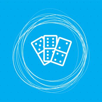 domino icon on a blue background with abstract circles around and place for your text. illustration