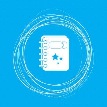 book Icon on a blue background with abstract circles around and place for your text. illustration