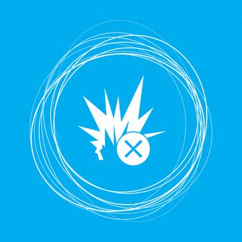 explosion icon on a blue background with abstract circles around and place for your text. illustration