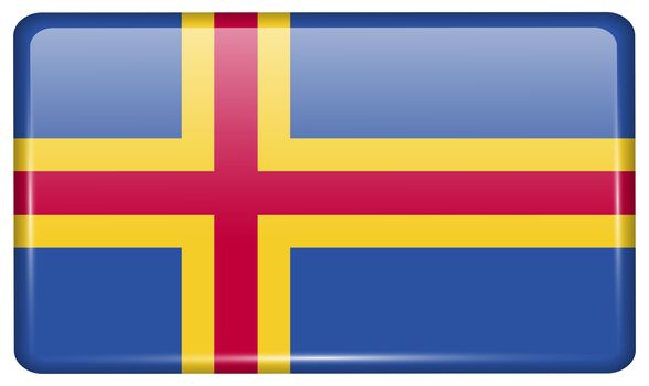 Flags of Aland in the form of a magnet on refrigerator with reflections light. illustration