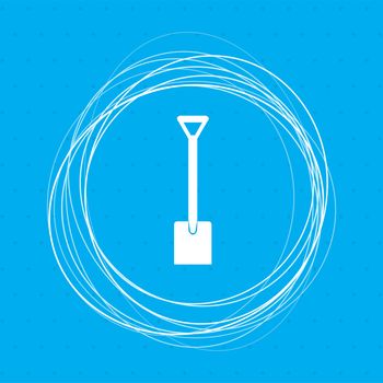 Shovel icon on a blue background with abstract circles around and place for your text. illustration