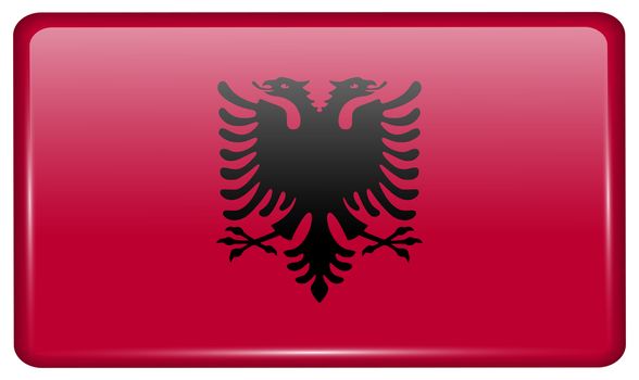 Flags of Albania in the form of a magnet on refrigerator with reflections light. illustration