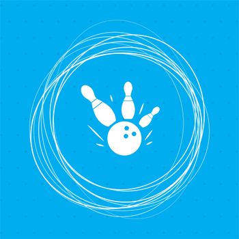 bowling game round ball icon on a blue background with abstract circles around and place for your text. illustration