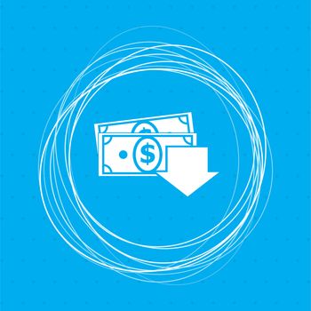 money cash icon on a blue background with abstract circles around and place for your text. illustration