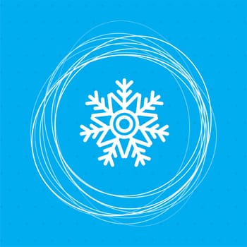 Snowflake icon on a blue background with abstract circles around and place for your text. illustration