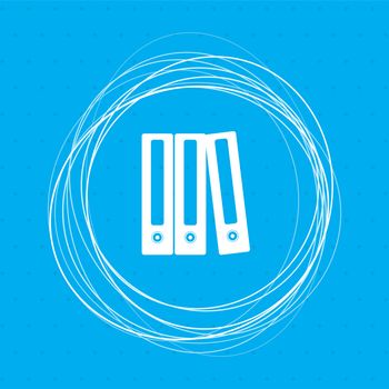 Folder icon on a blue background with abstract circles around and place for your text. illustration