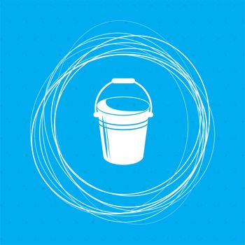 Bucket icon on a blue background with abstract circles around and place for your text. illustration