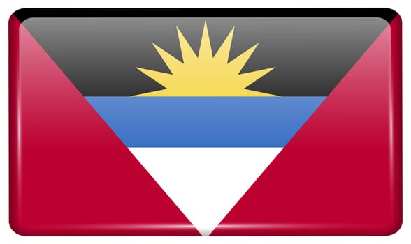 Flags of Antigua and Barbuda in the form of a magnet on refrigerator with reflections light. illustration