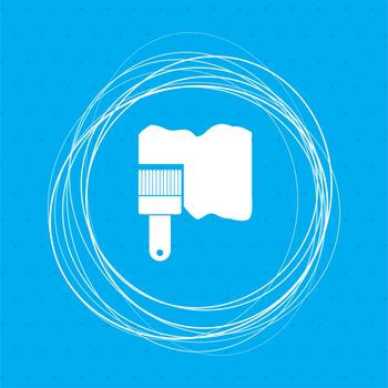 Paint brush icon on a blue background with abstract circles around and place for your text. illustration