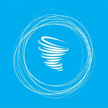 Tornado icon on a blue background with abstract circles around and place for your text. illustration