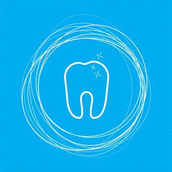 Tooth Icon on a blue background with abstract circles around and place for your text. illustration