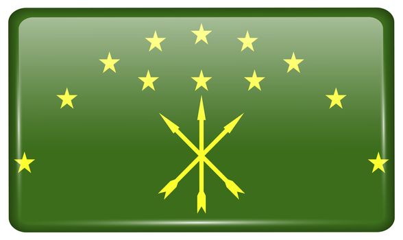 Flags of Adygea in the form of a magnet on refrigerator with reflections light. illustration