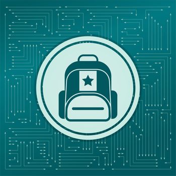 Briefcase, case, bag icon on a green background, with arrows in different directions. It appears on the electronic board. illustration