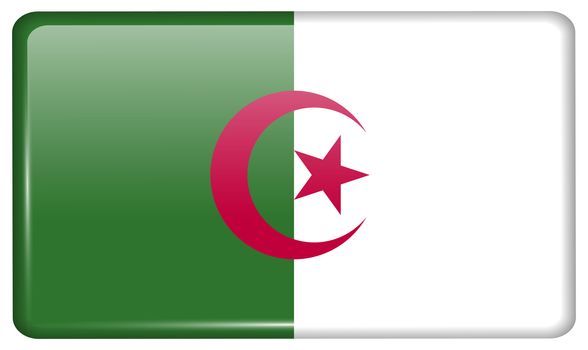 Flags of Algeria in the form of a magnet on refrigerator with reflections light. illustration