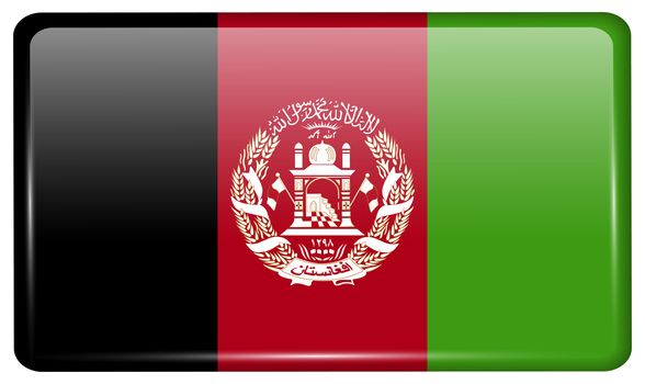 Flags of Afghanistan in the form of a magnet on refrigerator with reflections light. illustration