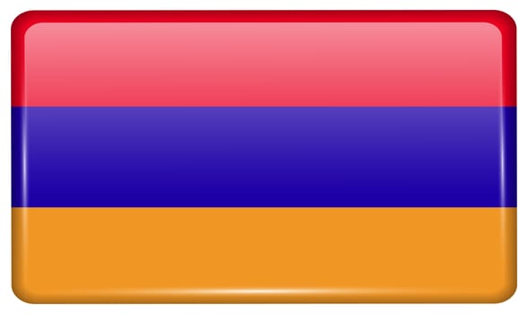 Flags of Armenia in the form of a magnet on refrigerator with reflections light. illustration