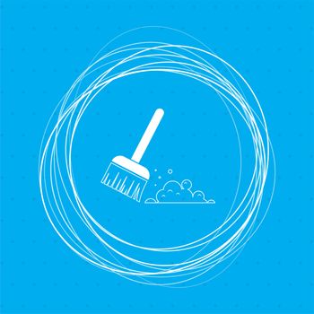 Broom icon on a blue background with abstract circles around and place for your text. illustration