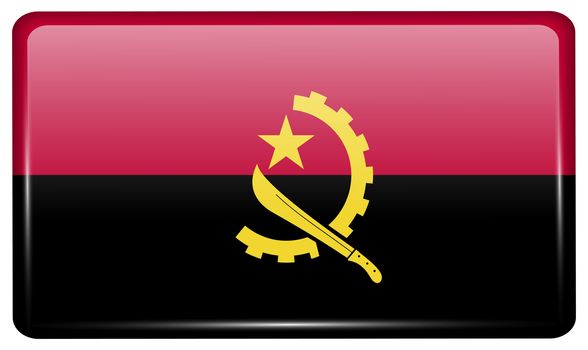 Flags of Angola in the form of a magnet on refrigerator with reflections light. illustration