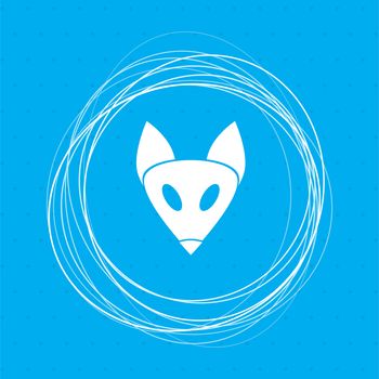 Fox icon on a blue background with abstract circles around and place for your text. illustration