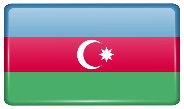 Flags of Azerbaijan in the form of a magnet on refrigerator with reflections light. illustration